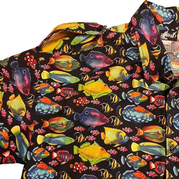 Vintage Hiphanis Colorful Fish Printed Short Sleeve Shirt Men’s Size XL Vtg 90s - Picture 5 of 8